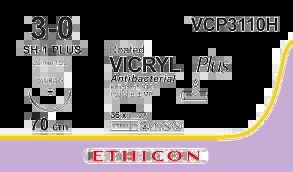 VICRYL PLUS фіолетовий 70см M2 USP3/0 одна голка JB-1 Visiblack, тип колюча Taper Point, 22мм, 1/2 кола